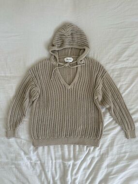 Wilfred Natural Beige Open-Knit Hooded Pullover